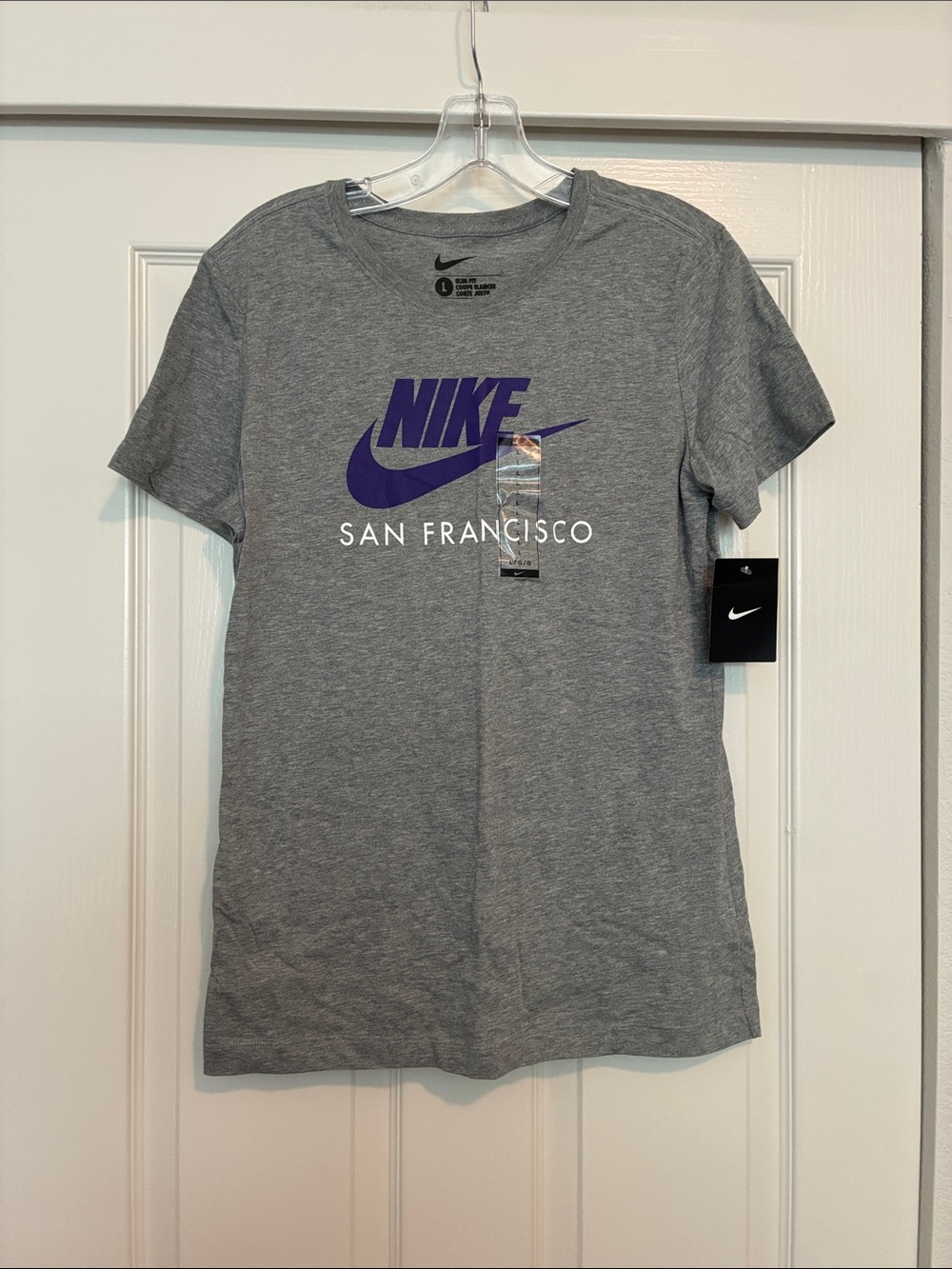 Nike Gray Short-Sleeve Tee with Purple Swoosh - San Francisco